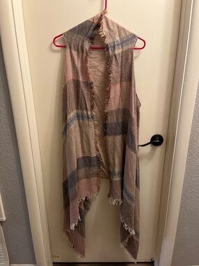 Striped Fringe Drape Vest in Blush and Taupe
